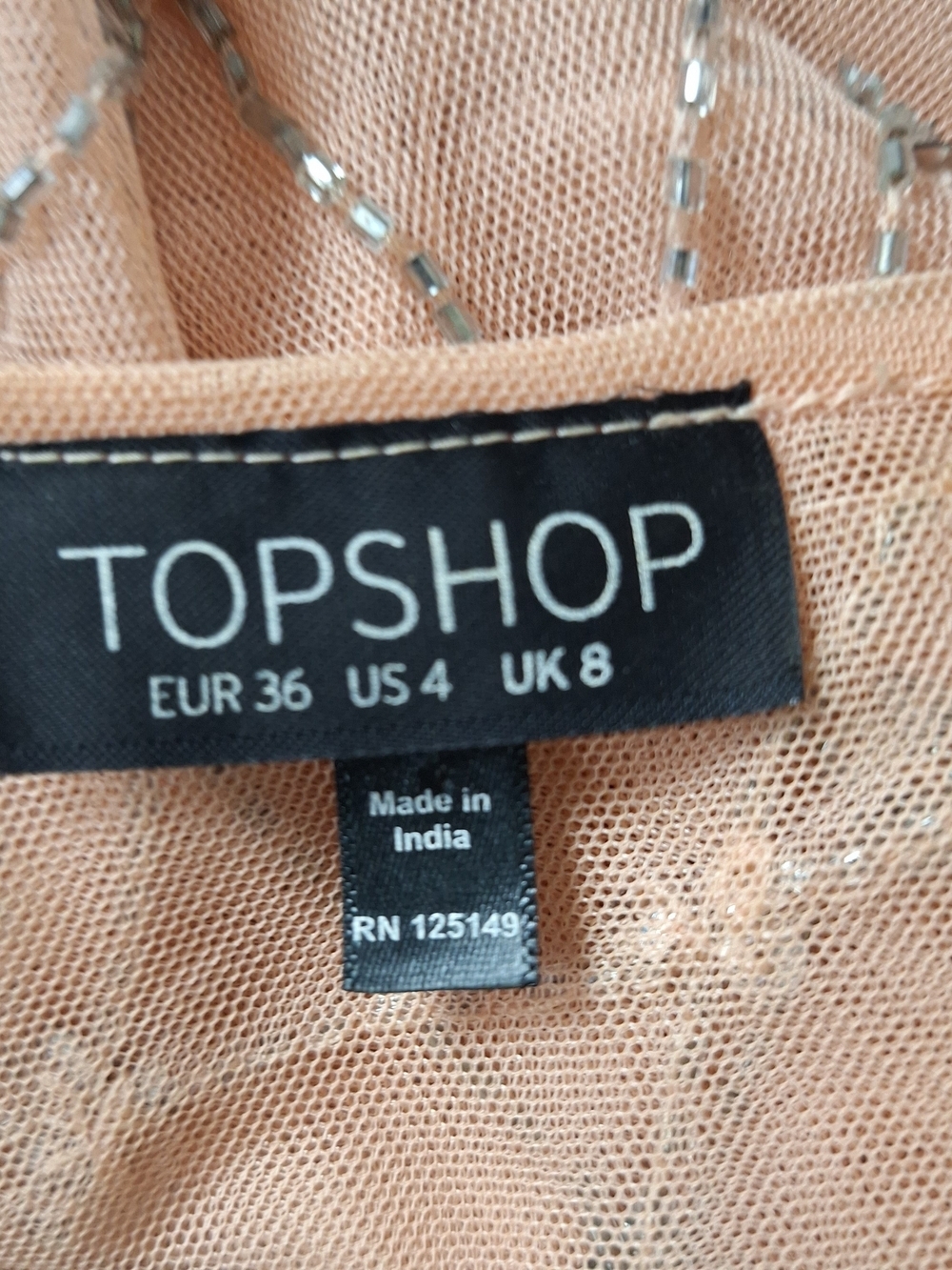 Topshop Peach & Silver Beaded Fairycore Romantic V-Neck Pullover Blouse Size 4 - Picture 8 of 11